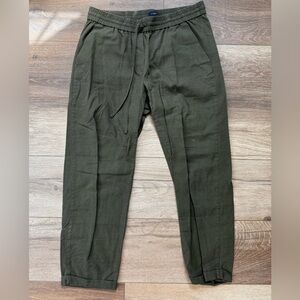 J Crew Linen Cotton Drawstring Pants Women’s Olive Green Cuffed Pockets